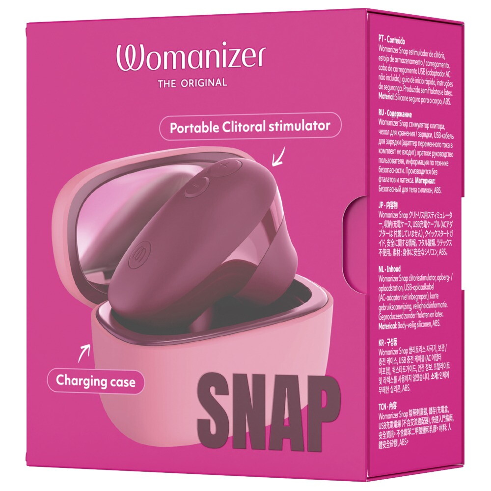Pulsator "Womanizer Snap" i rejsestørrelse med opladningsetui