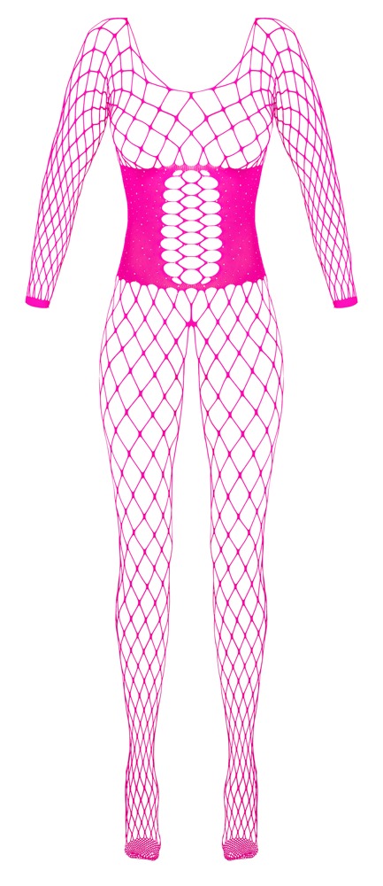 Åben catsuit fremstillet af pinkfarvet mesh