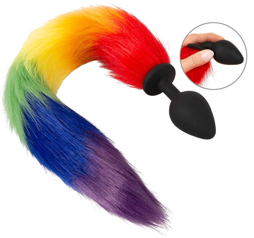 Analplug âÂÂfluffy tailâÂÂ med farvig hale i imiteret pels
