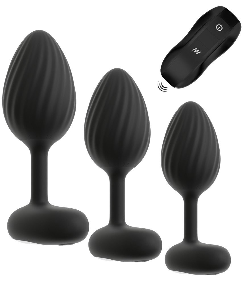 3-delt analplug-sæt med vibration
